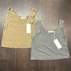 The Laundry Room Boxy Crop Tank Set - Gravity Grey & Camel Gold XS NWT